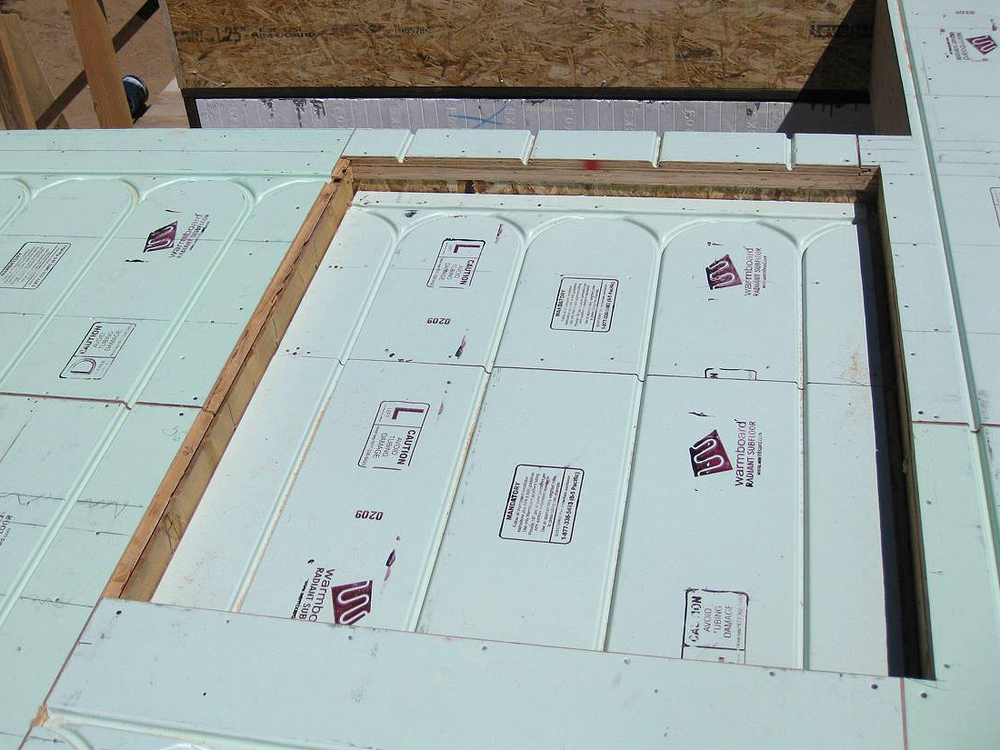 Warmboard-S panels set low between framing to finish level with the surrounding floor